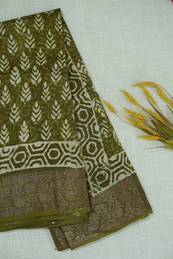 Printed Olive Chettinad Cotton Saree