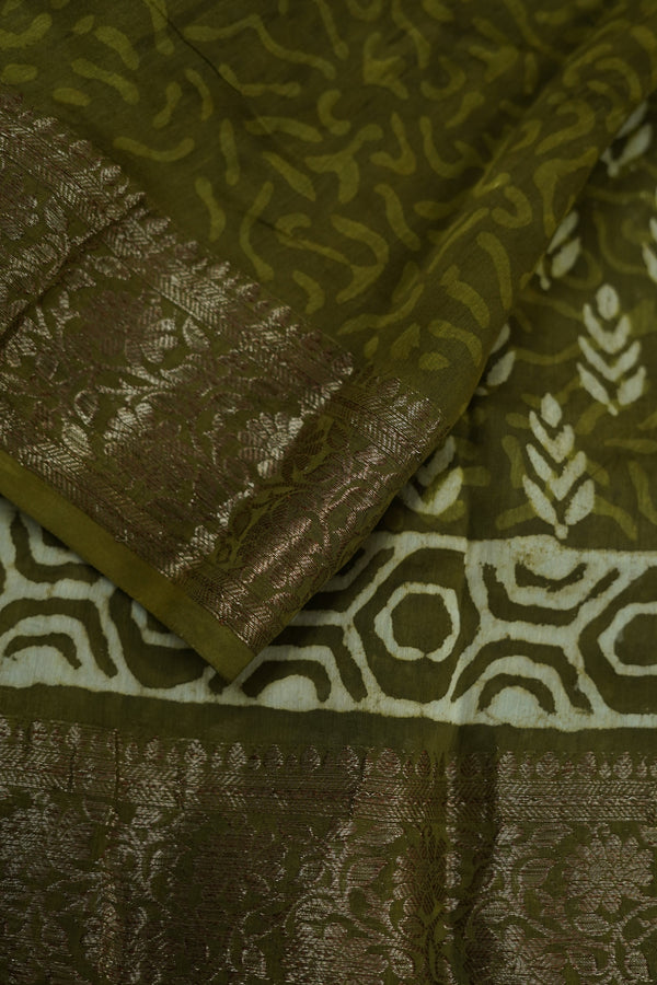 Printed Olive Chettinad Cotton Saree