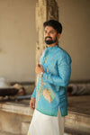 Arsh - Blue Brush Painted print Kurta