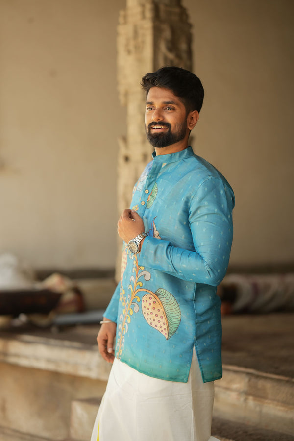 Arsh - Blue Brush Painted print Kurta