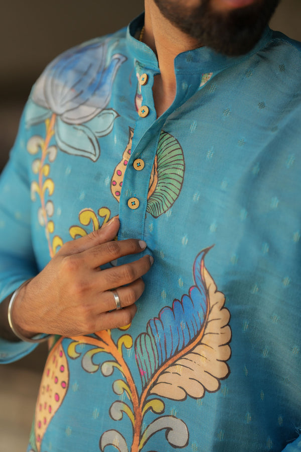 Arsh - Blue Brush Painted print Kurta