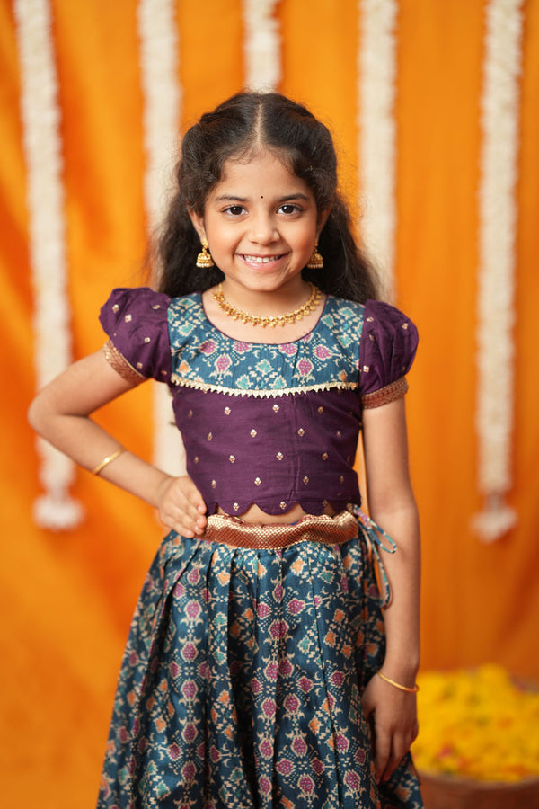 Agalvili Wine & Blue Lehenga Mini