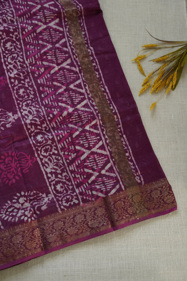 Magenta Chettinad Cotton Saree with Gold Zari