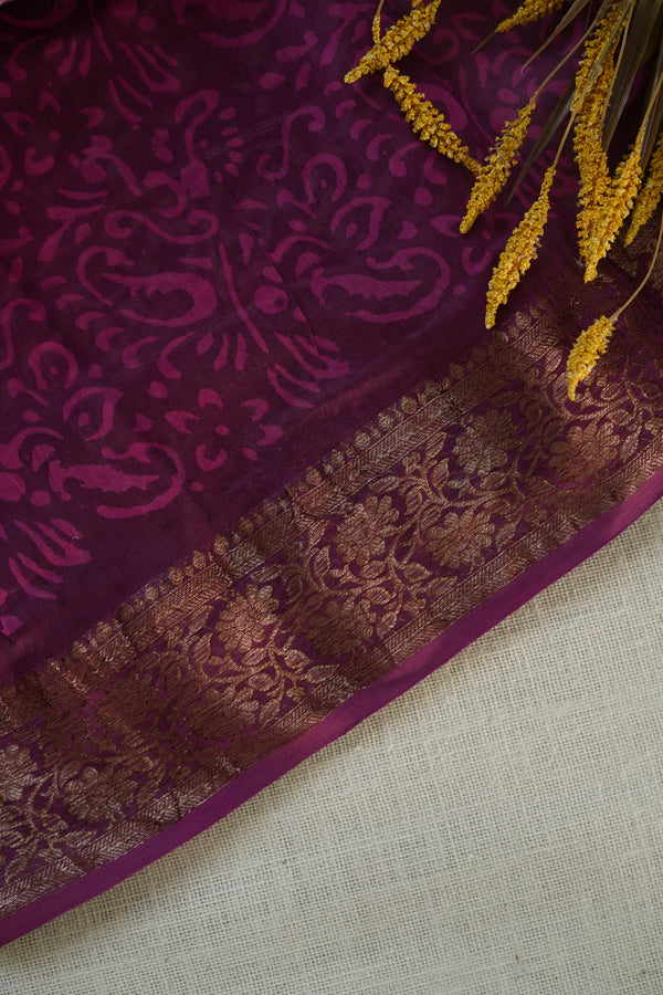 Magenta Chettinad Cotton Saree with Gold Zari