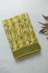 Beige with Yellow Green Floral Print Handloom Chettinad Cotton Saree