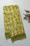 Beige with Yellow Green Floral Print Handloom Chettinad Cotton Saree