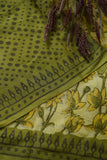 Beige with Yellow Green Floral Print Handloom Chettinad Cotton Saree