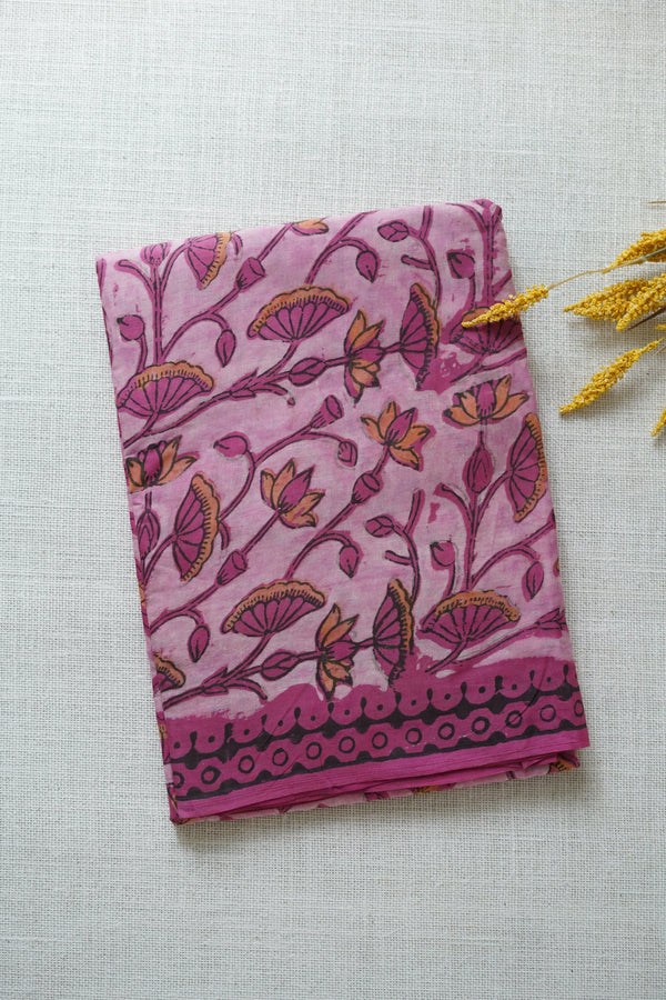 Magenta Floral Print Handloom Chettinad Cotton Saree
