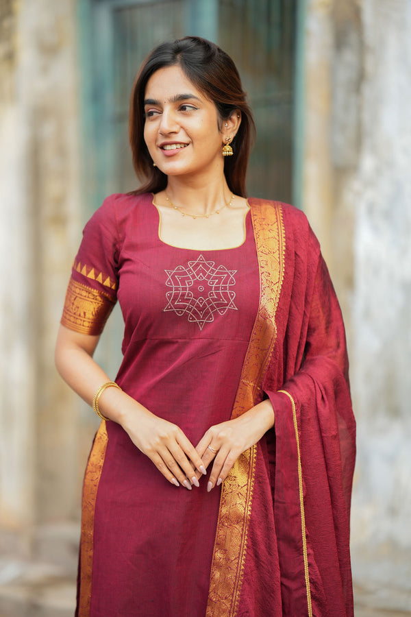 Riddhi Maroon Kurti Set (Set of 2 )