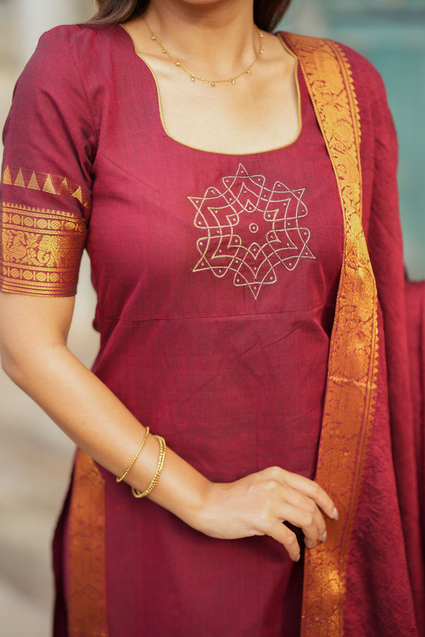 Riddhi Maroon Kurti Set (Set of 2 )