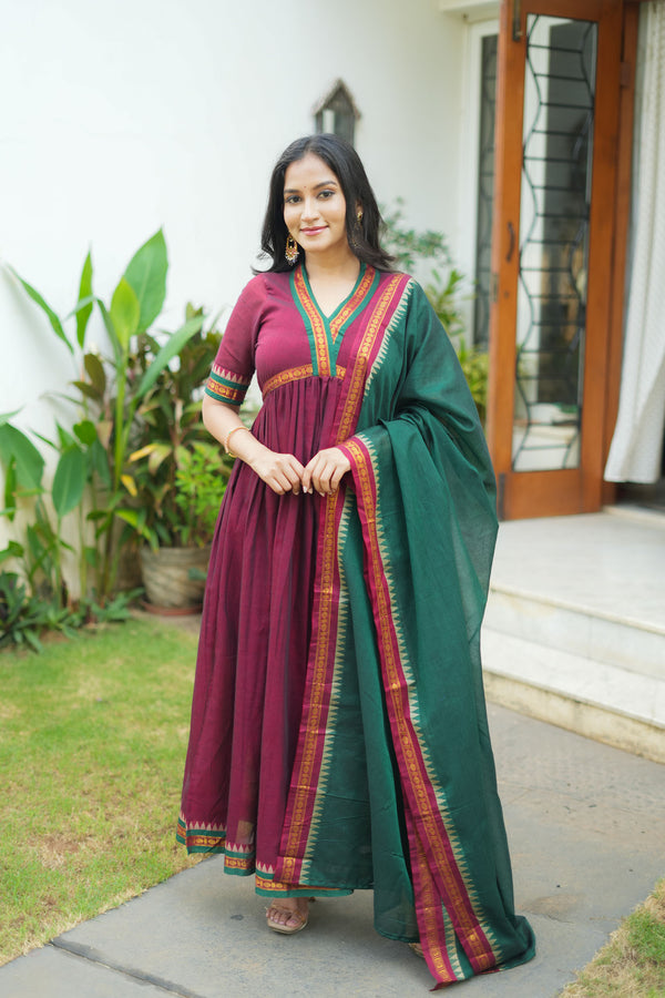 Avanti Maroon with Green Anarkali Kurta Set