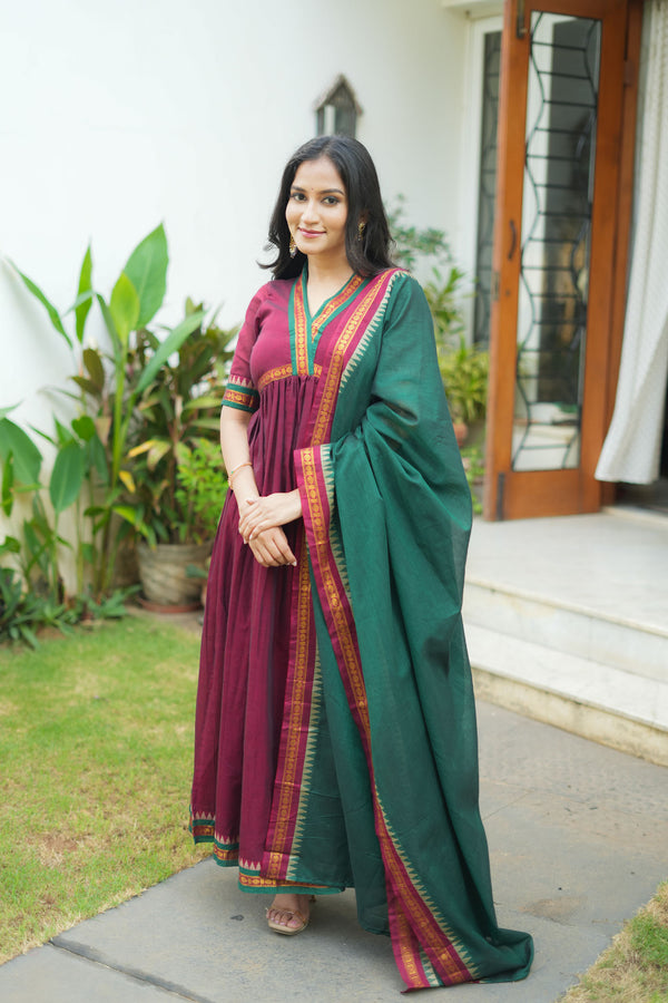 Avanti Maroon with Green Anarkali Kurta Set