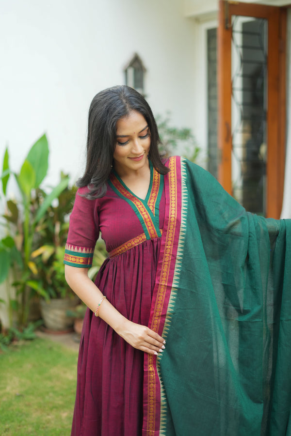 Avanti Maroon with Green Anarkali Kurta Set