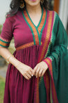 Avanti Maroon with Green Anarkali Kurta Set