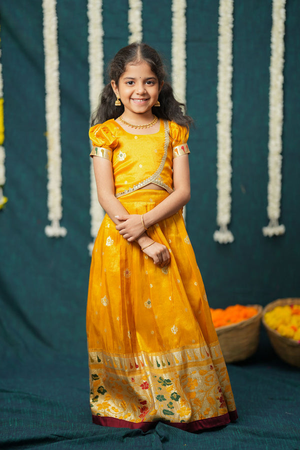 Maithiri yellow Silk Kids Lehenga Set mini