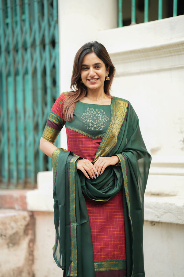 Sana Red Checks Kurti Set (Set of 2 )