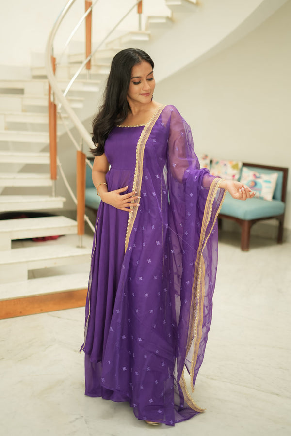 Vihana Purple Flared Kurta Set