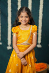 Maithiri yellow Silk Kids Lehenga Set mini