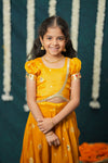 Maithiri yellow Silk Kids Lehenga Set mini