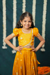 Maithiri yellow Silk Kids Lehenga Set mini