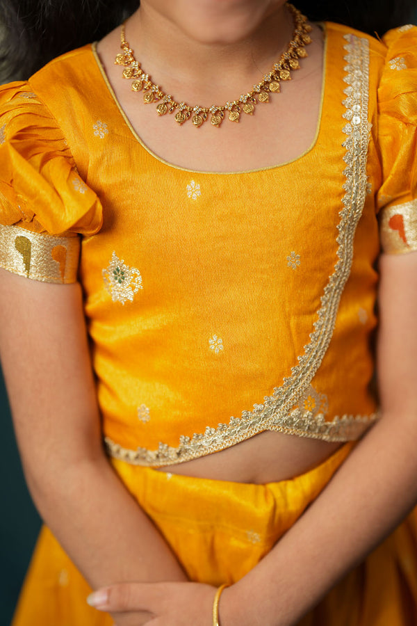 Maithiri yellow Silk Kids Lehenga Set mini