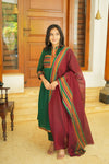 Vanika Green with Maroon Handloom Kurta Set