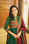 Vanika Green with Maroon Handloom Kurta Set
