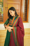 Vanika Green with Maroon Handloom Kurta Set