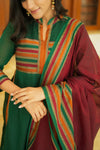 Vanika Green with Maroon Handloom Kurta Set