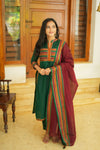 Vanika Green with Maroon Handloom Kurta Set