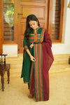 Vanika Green with Maroon Handloom Kurta Set