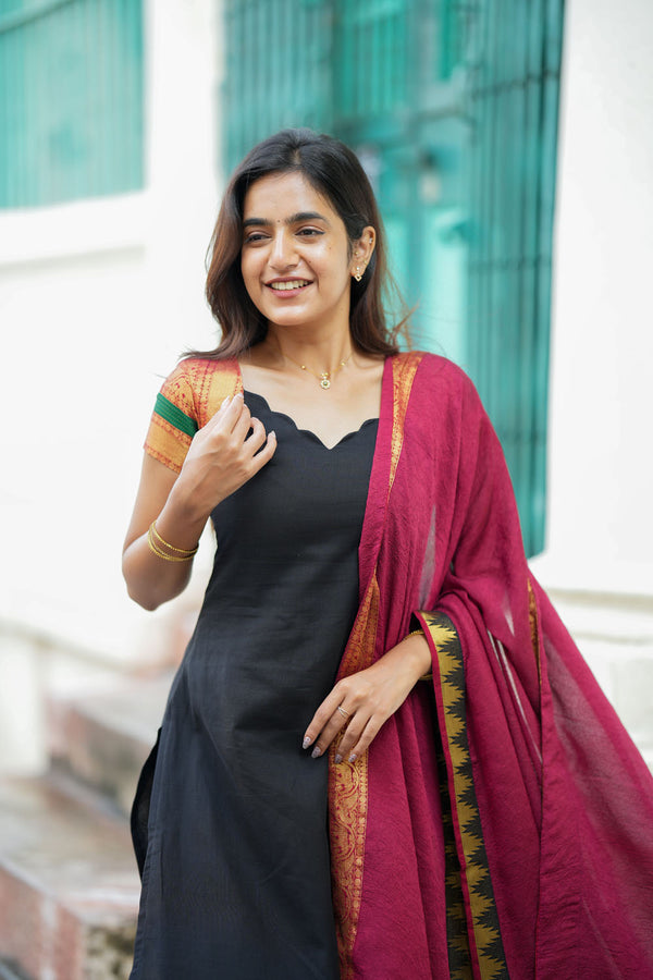 Charvi Black Narayanpet Kurti Set ( Set of 2 )