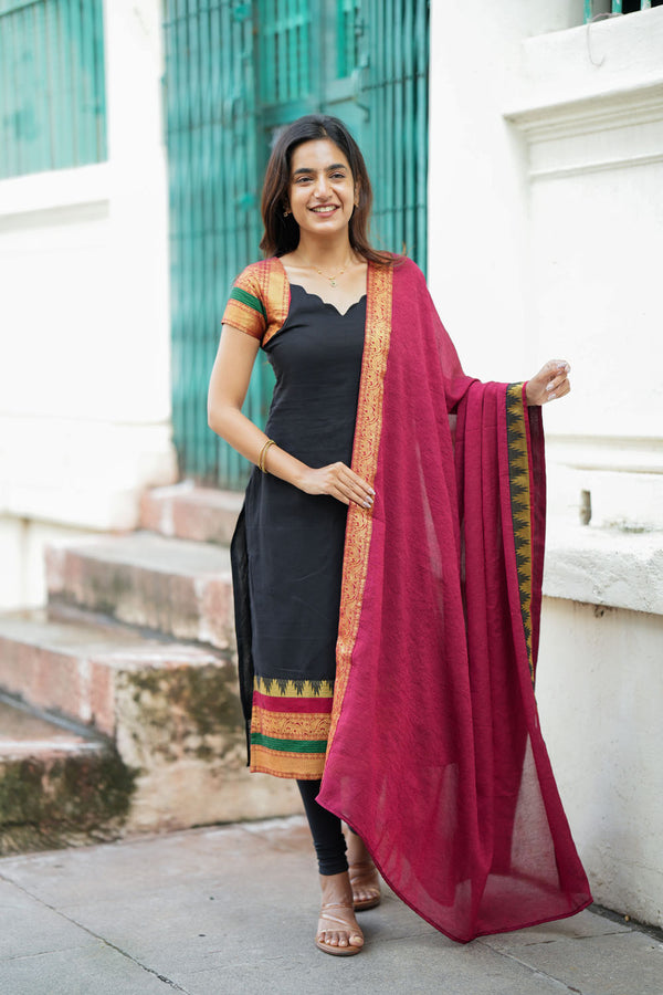 Charvi Black Narayanpet Kurti Set ( Set of 2 )