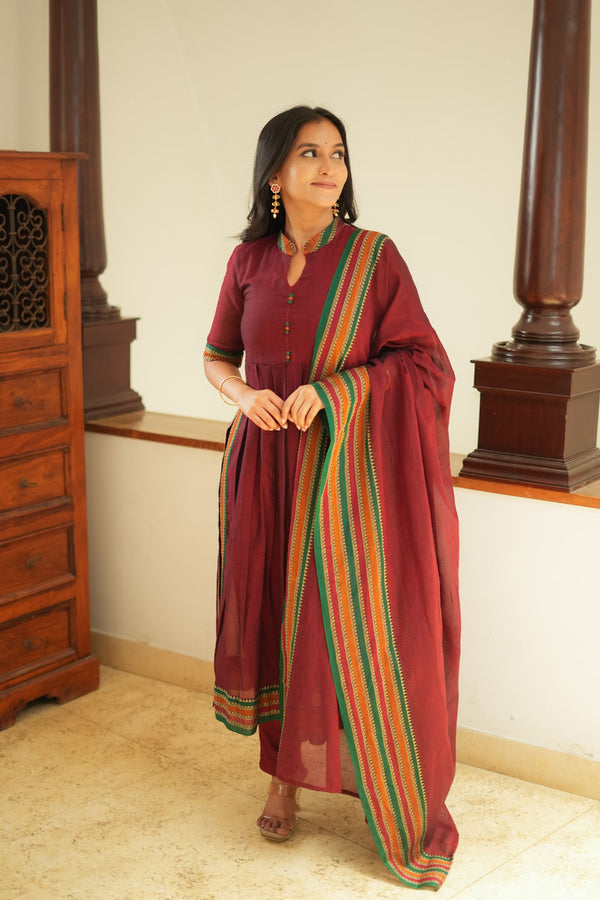 Yashika Maroon Handloom Cotton Kurta Set