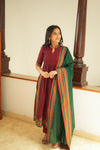 Yashika Maroon with Green Handloom Cotton Kurta Set