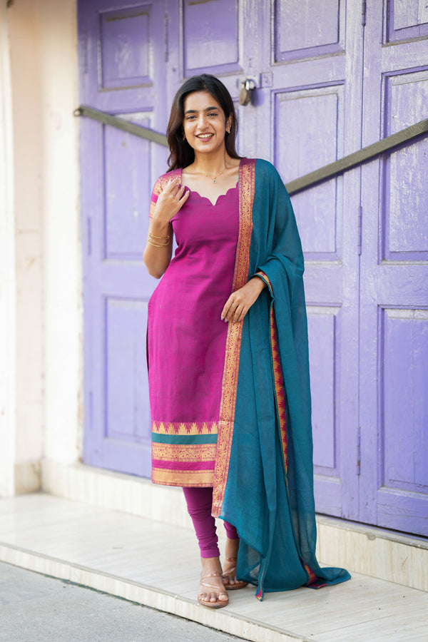 Charvi Magenta Narayanpet Kurti Set ( Set of 2 )