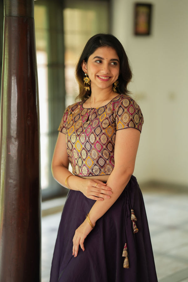 Tashi Purple Croptop Skirt Set