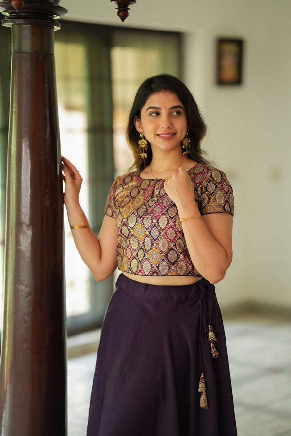 Tashi Purple Croptop Skirt Set