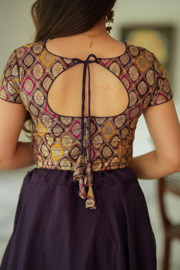 Tashi Purple Croptop Skirt Set