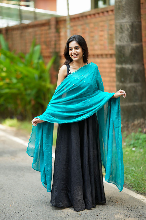 Pavni Black With Teal Anarkali Set ( Set of 2 )