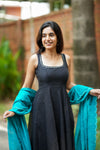 Pavni Black With Teal Anarkali Set ( Set of 2 )
