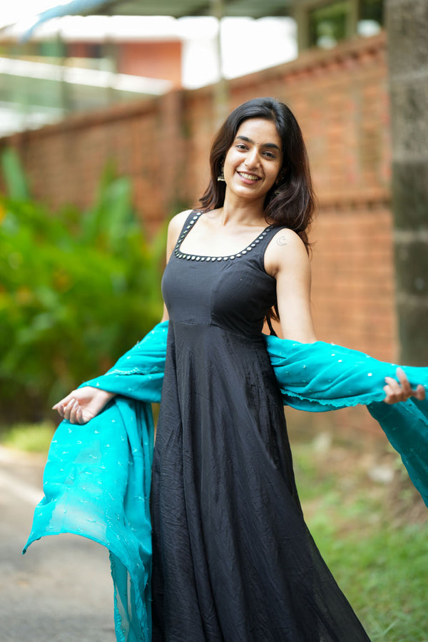 Pavni Black With Teal Anarkali Set ( Set of 2 )