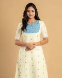Creamy Blue Handloom A-Line Kurta (PR)