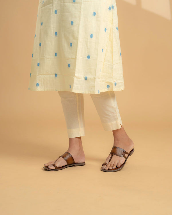 Creamy Blue Handloom A-Line Kurta (PR)