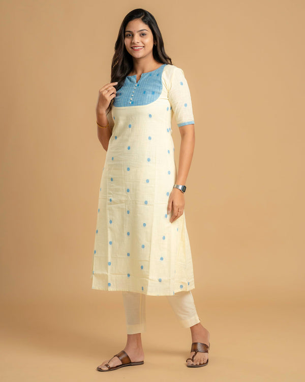 Creamy Blue Handloom A-Line Kurta (PR)