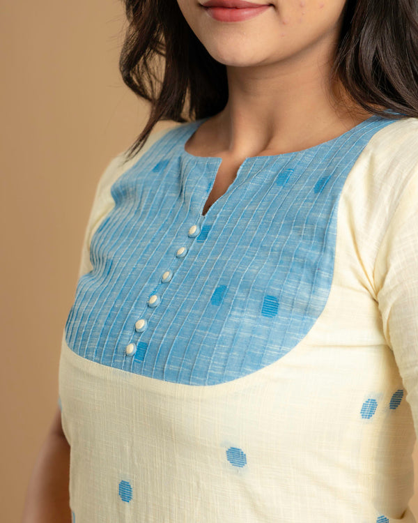 Creamy Blue Handloom A-Line Kurta (PR)