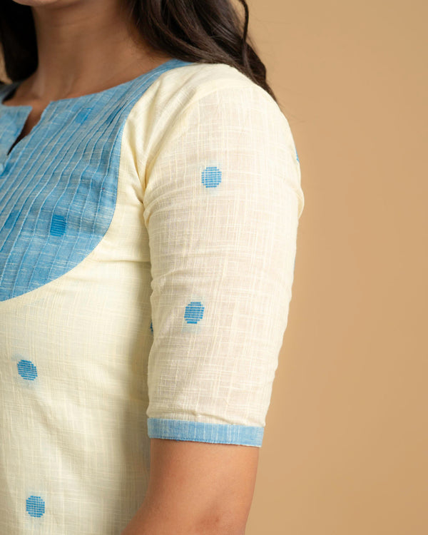 Creamy Blue Handloom A-Line Kurta (PR)