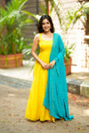Pavni Yellow With Teal Anarkali Set (Set of 2)