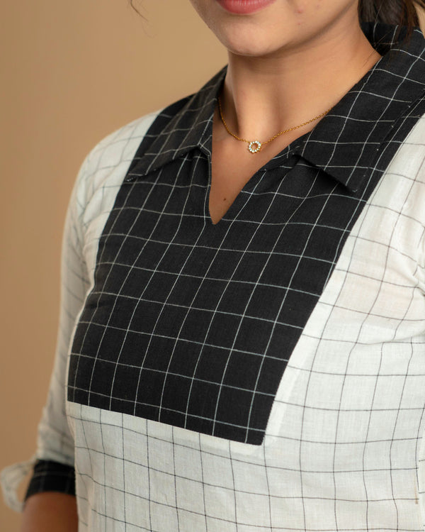 Black White Checked Elegance Handloom A-Line Kurta (PR)