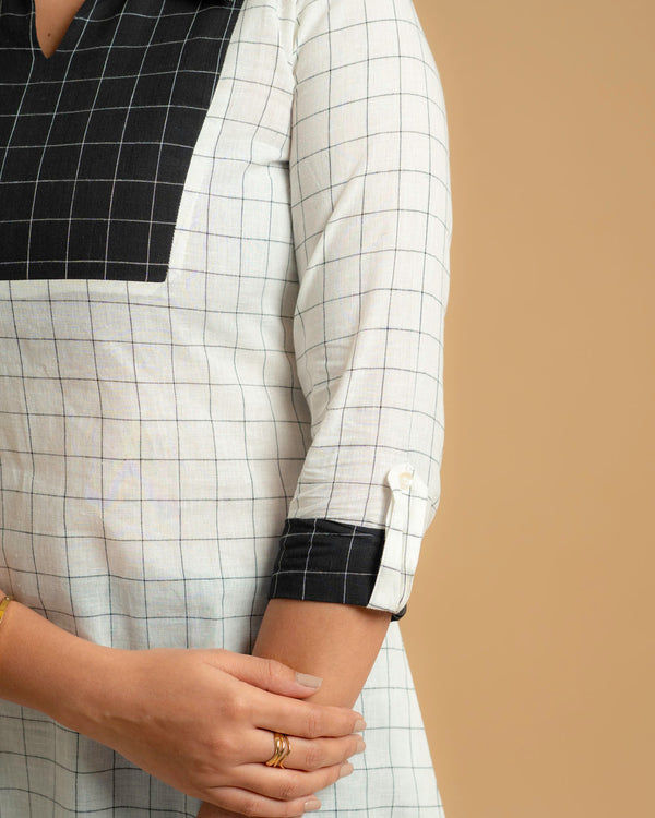 Black White Checked Elegance Handloom A-Line Kurta (PR)